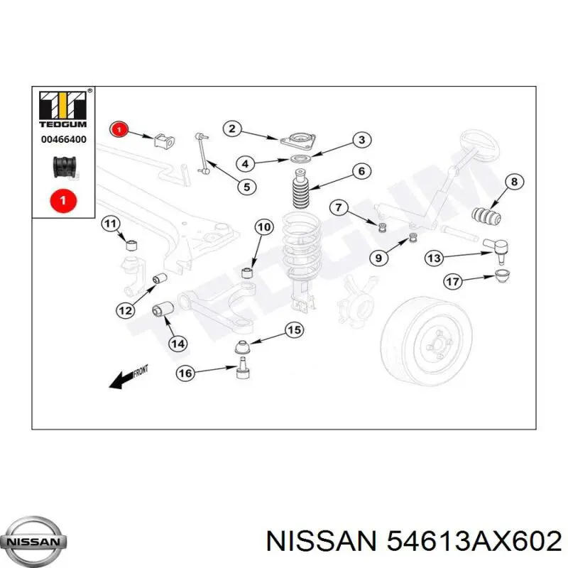 54613AX602 Nissan casquillo de barra estabilizadora delantera
