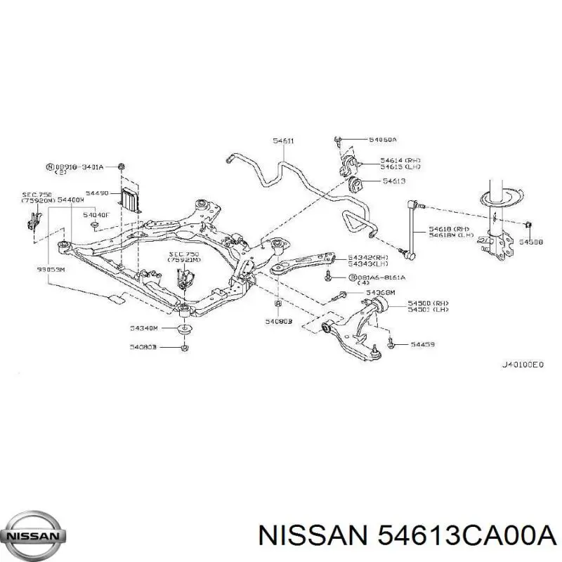 54613CA00A Nissan casquillo de barra estabilizadora delantera