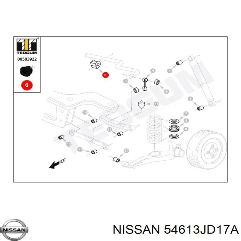 54613JD17A Nissan casquillo de barra estabilizadora trasera