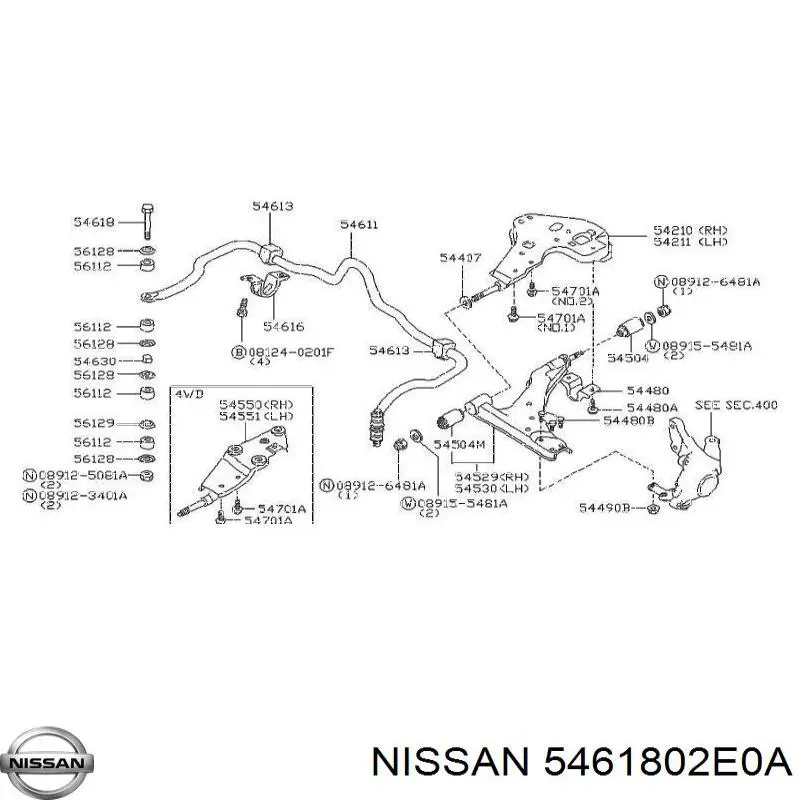 5461802E0A Nissan soporte de barra estabilizadora delantera