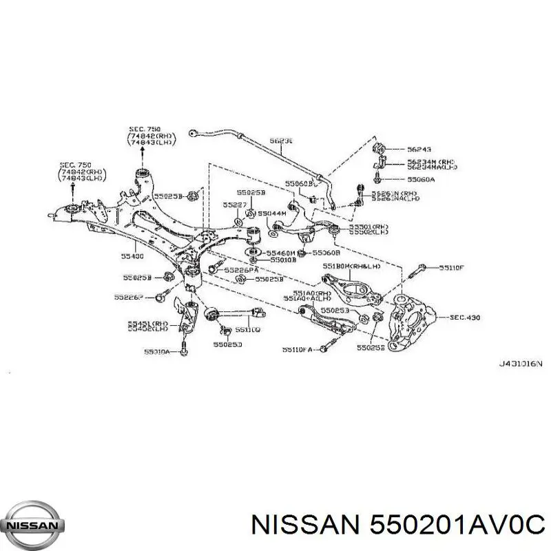 550201AV0C Nissan muelle de suspensión eje trasero