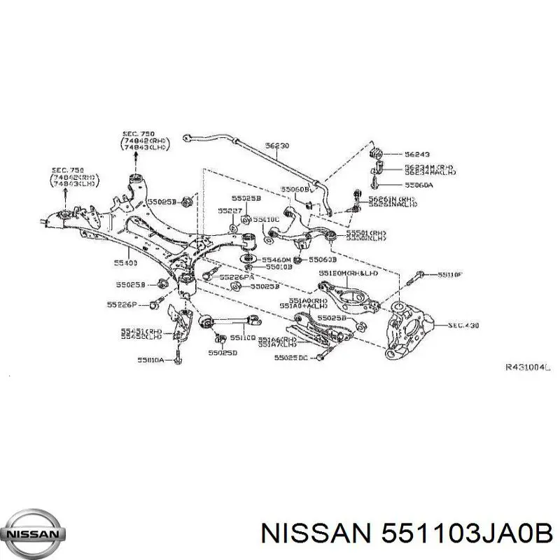 Comprar 551103JA0B Nissan/Infiniti Barra longitudinal de suspensión trasera
