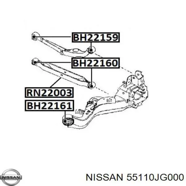 55110JG000 Nissan brazo de suspensión trasero inferior derecho