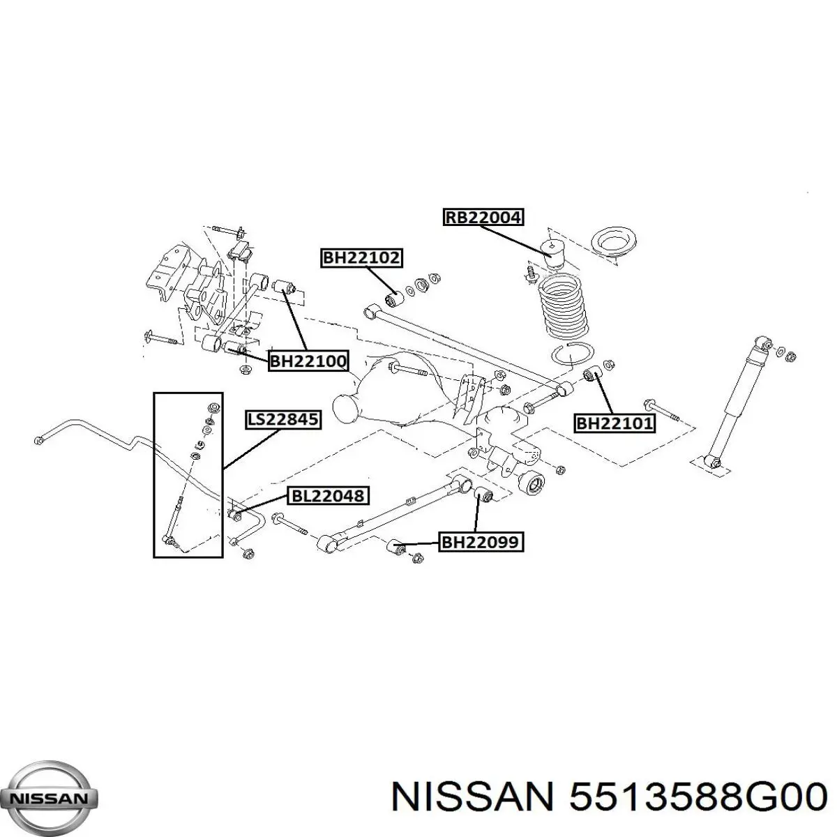 5513588G00 Nissan suspensión, barra transversal trasera