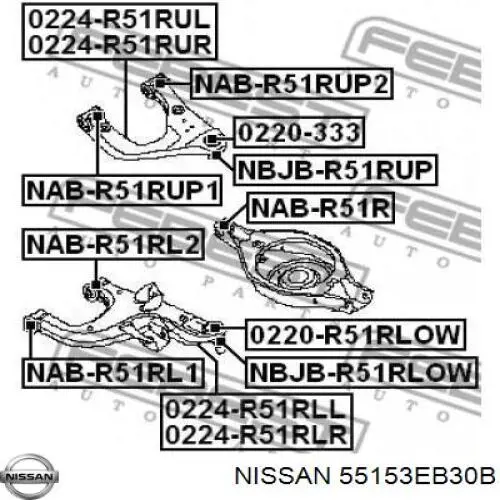 Comprar 55153EB30B Nissan/Infiniti Buje del brazo inferior trasero