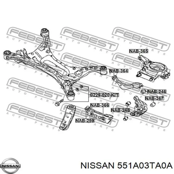 551A03TA0A Nissan brazo de suspensión trasero inferior derecho