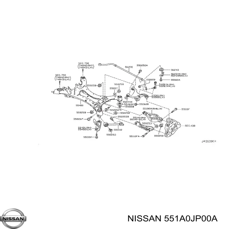 551A0JP00A Nissan brazo de suspension trasera derecha