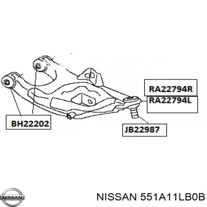 Brazo suspension trasero inferior izquierdo 551A11LB0B Nissan/Infiniti