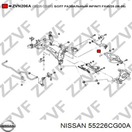 55226CG00A Nissan perno de fijación, brazo oscilante inferior trasero,interior