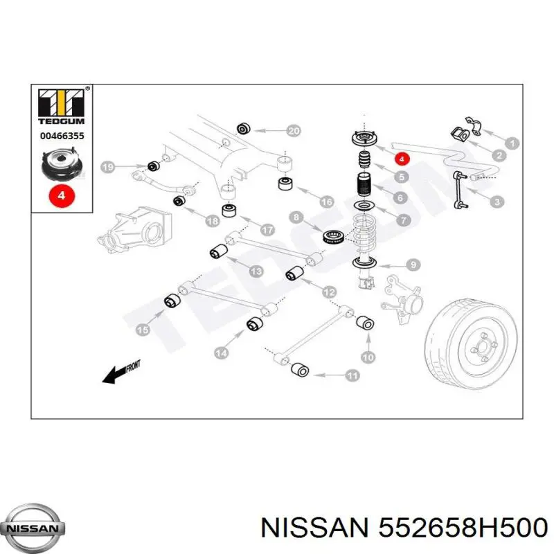 Soporte amortiguador trasero izquierdo para Nissan X-Trail (T30)