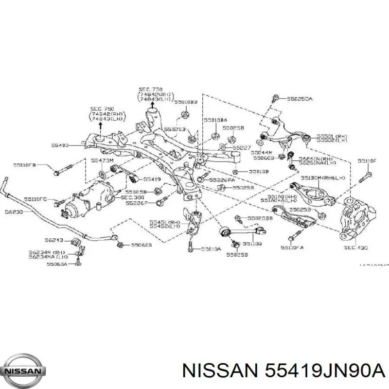 55419JP00A Nissan soporte, diferencial eje trasero, trasero