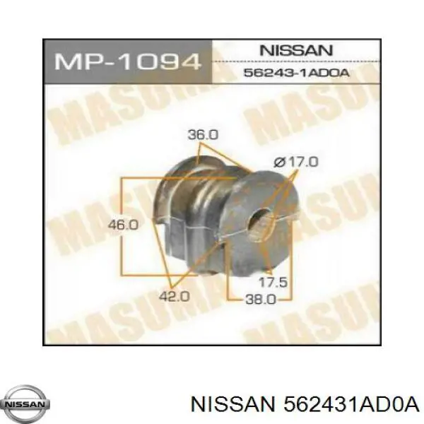 Comprar 562431AD0A Nissan/Infiniti Buje de barra estabilizadora trasera