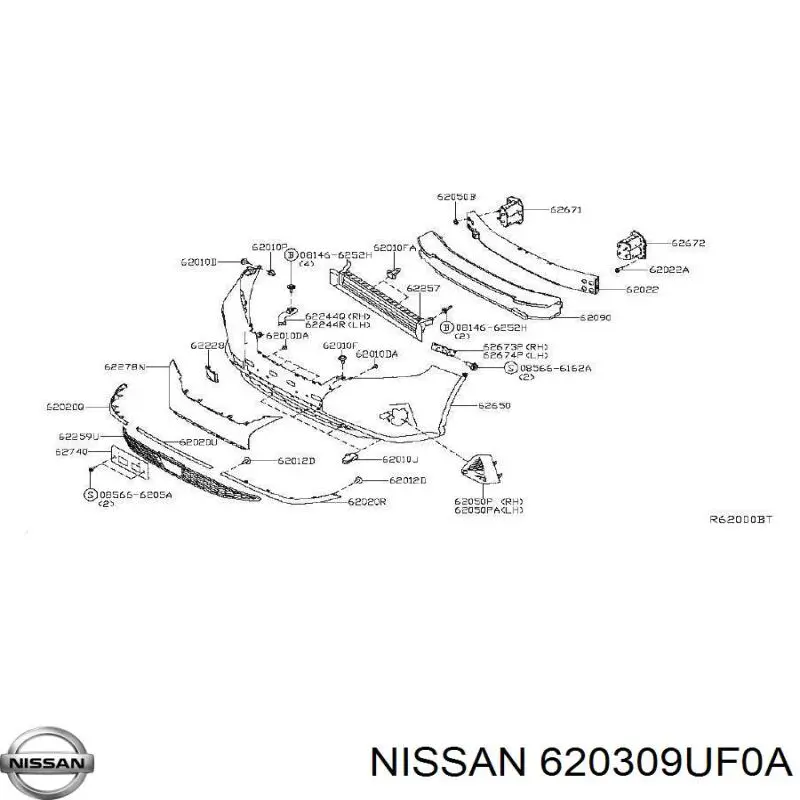 620309UF0A Nissan refuerzo parachoque delantero