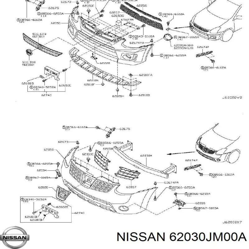 Comprar 62030JM00A Nissan/Infiniti Refuerzo parachoque delantero