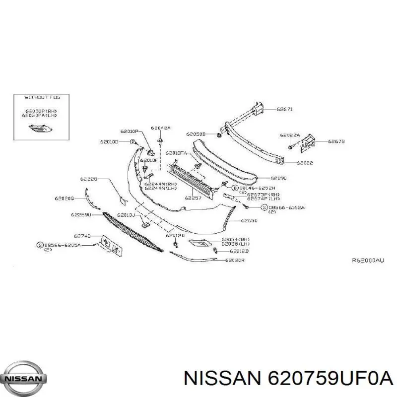 620759UF0A Nissan/Infiniti Embellecedor izquierdo del parachoques delantero
