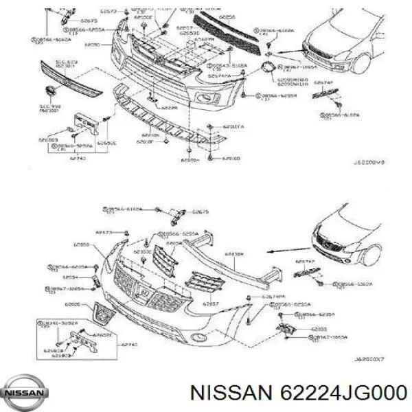 62224JG000 Nissan/Infiniti Soporte exterior derecho del parachoques delantero