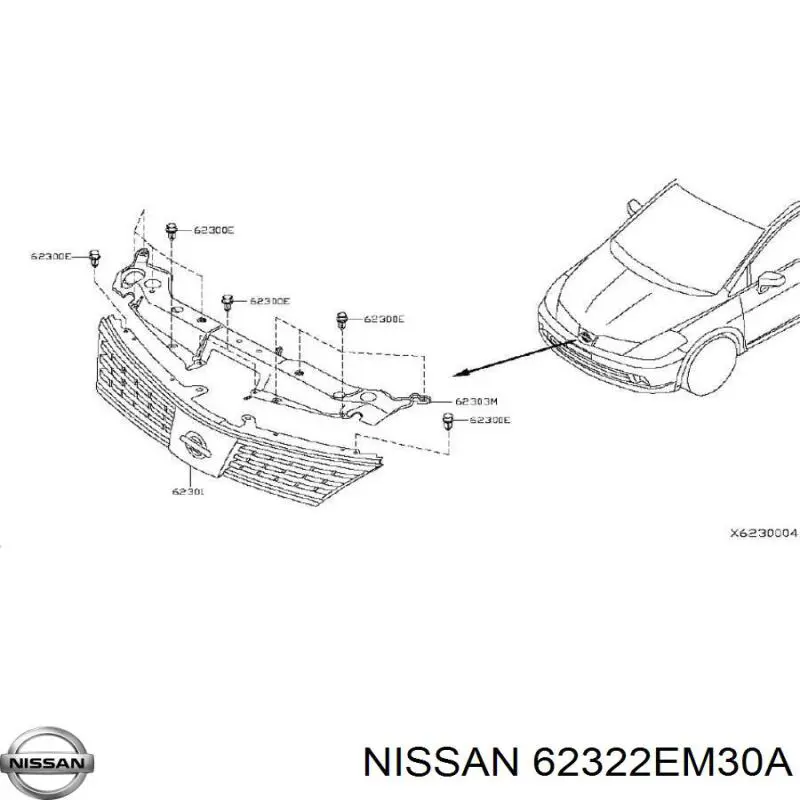 Moldura de la rejilla del radiador Nissan/Infiniti 62322EM30A precio, desde 68,24 EUR