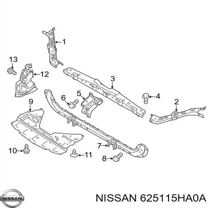 625115HA0A Nissan soporte de radiador superior