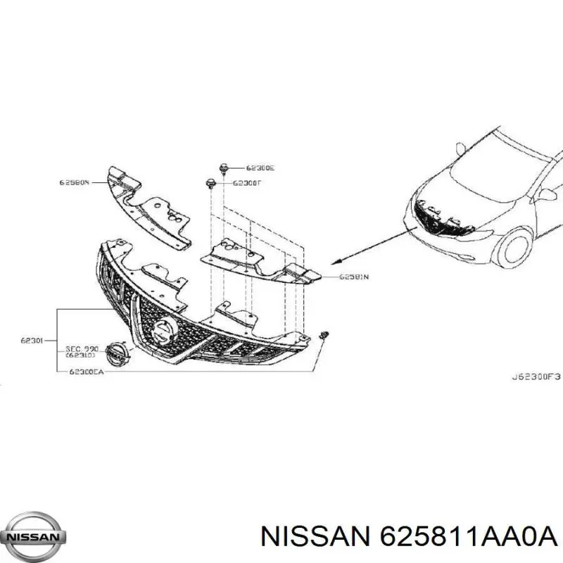 625811AA0A Nissan ajuste panel frontal (calibrador de radiador Superior)