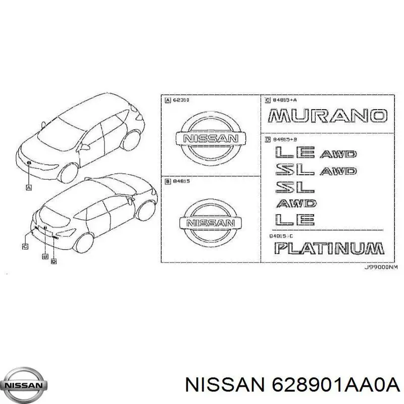 628901AA0A Nissan logotipo del radiador i