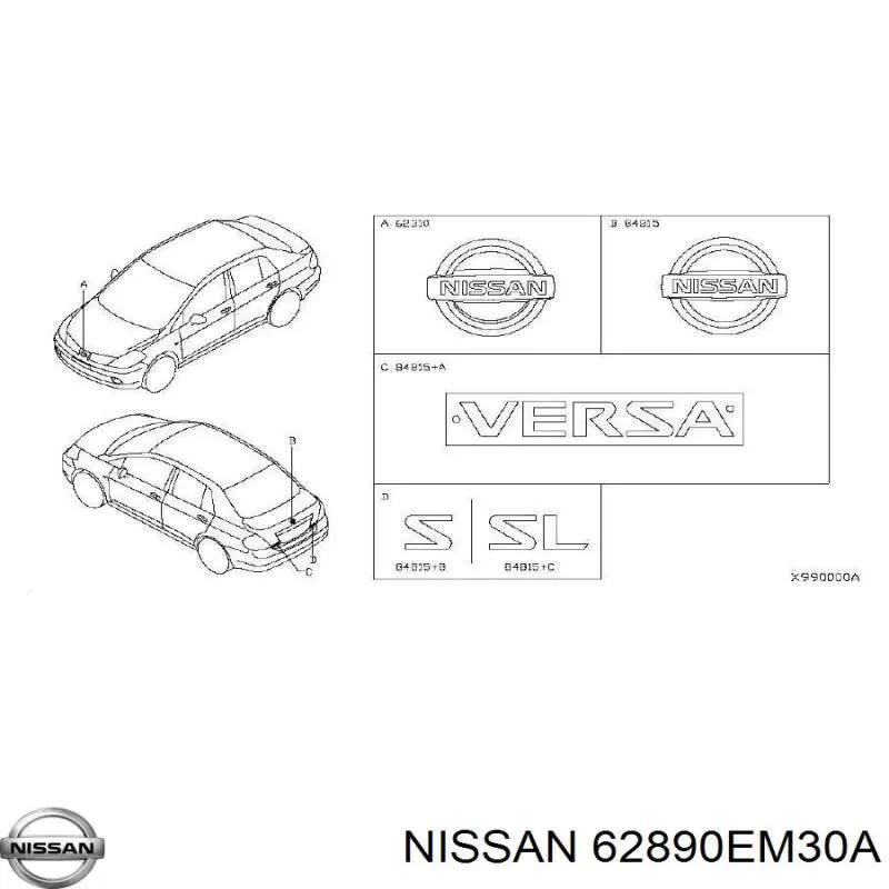 62890EM30A Nissan logotipo del radiador i