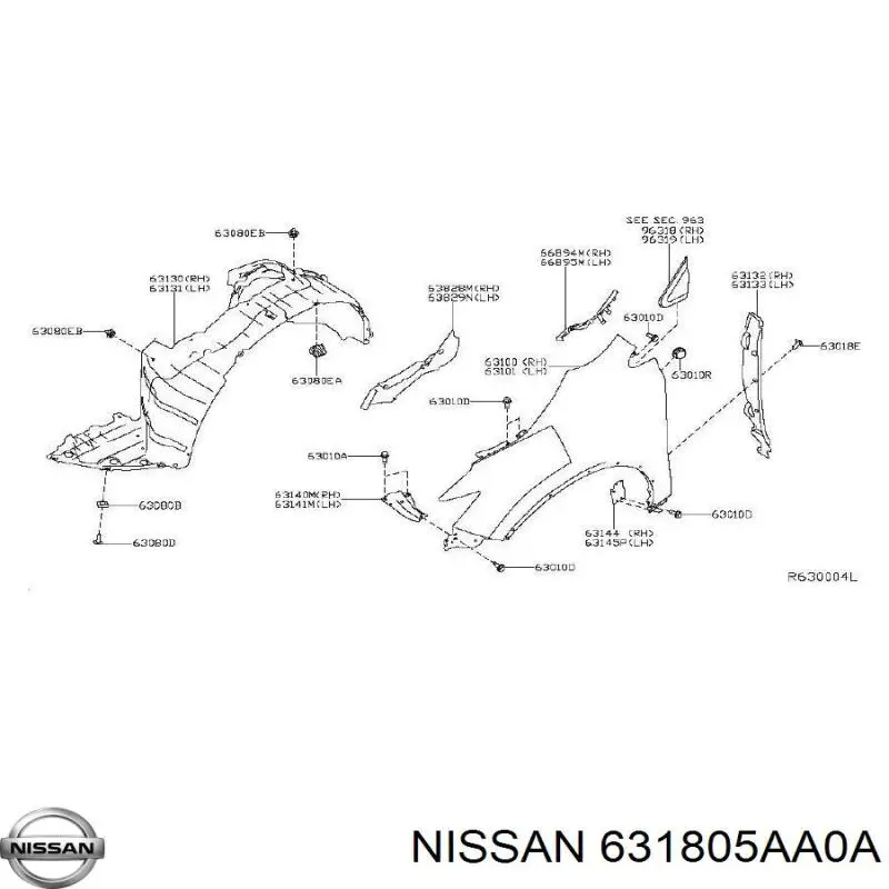 Soporte para guardabarros delantero, derecho delantero para Nissan Murano (Z52)