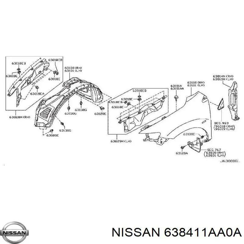 Guardabarros interior, aleta delantera, izquierdo para Nissan Murano (Z51)