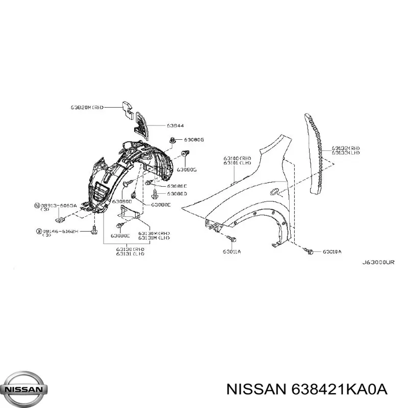 Comprar 638421KA0A Nissan/Infiniti Paso de rueda delantero derecho