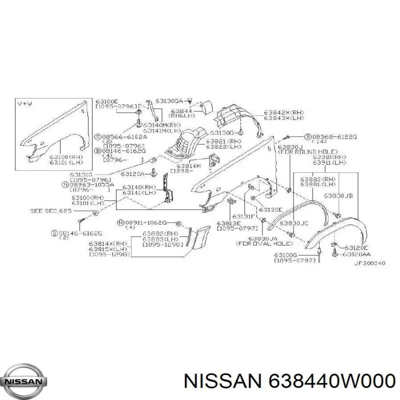 638440W000 Nissan guardabarros interior, aleta delantera, derecho delantero