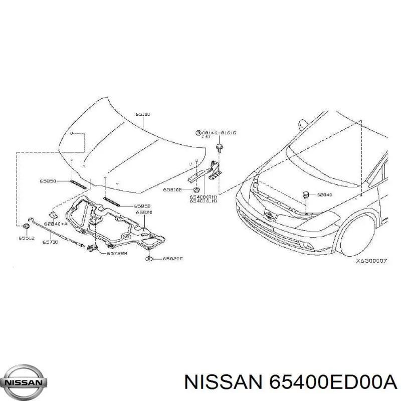 Bisagra derecha del capó Nissan/Infiniti 65400ED00A precio, desde 12,57 EUR