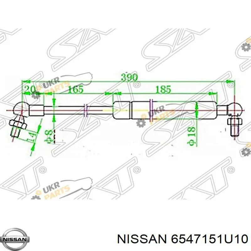 6547151U10 Nissan muelle neumático, capó de motor izquierdo