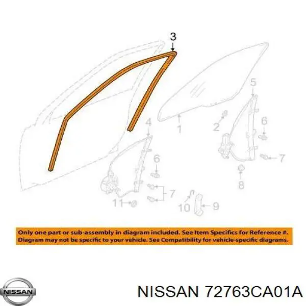 72763CA01A Nissan moldura de parabrisas izquierda