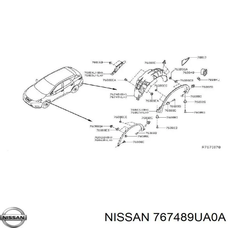 Guardabarros interior, aleta trasera, derecho Nissan Murano (Z52)