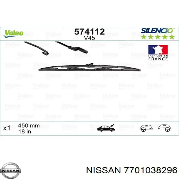 7701038296 Nissan limpiaparabrisas de luna delantera copiloto