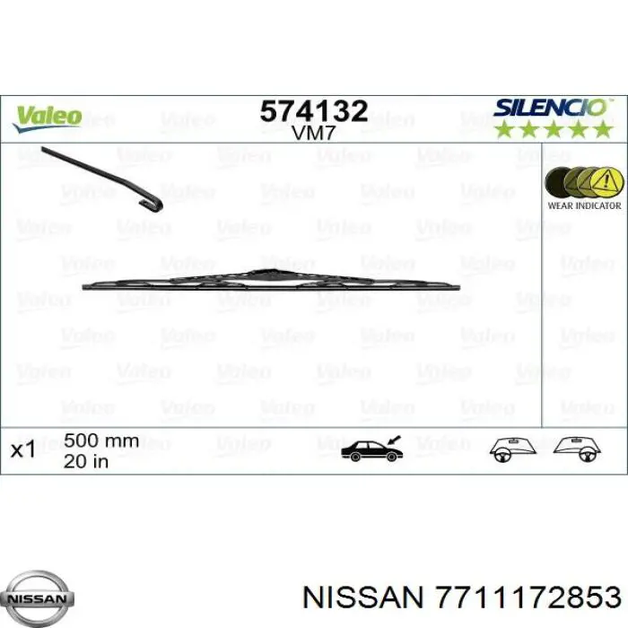 7711172853 Nissan limpiaparabrisas de luna delantera copiloto