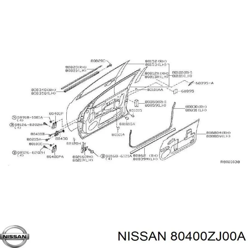 Bisagra delantera derecha para Nissan Armada (TA60)