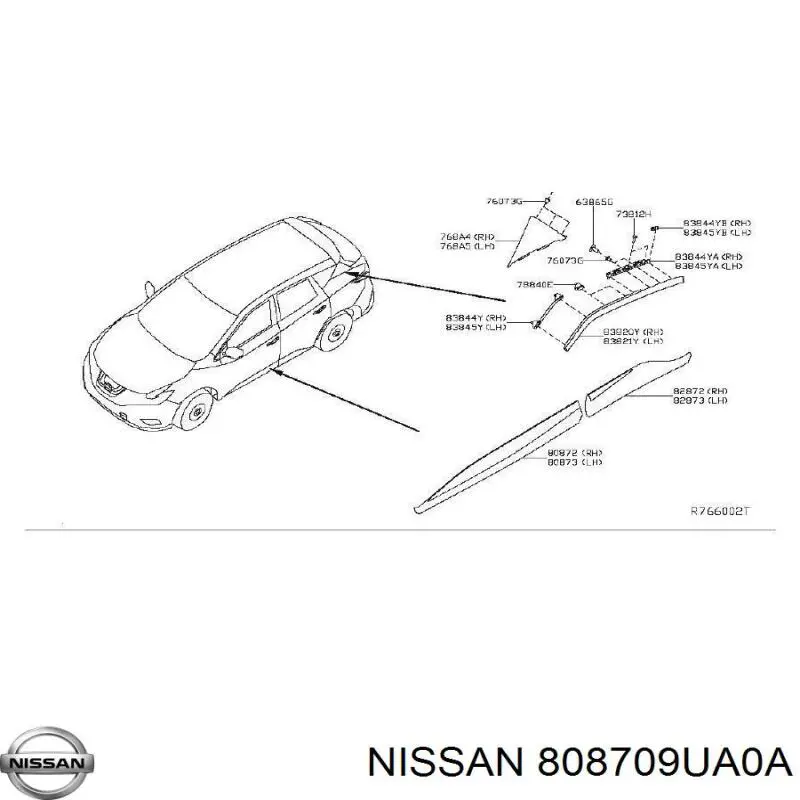 808709UA0A Nissan moldura de puerta delantera derecha inferior