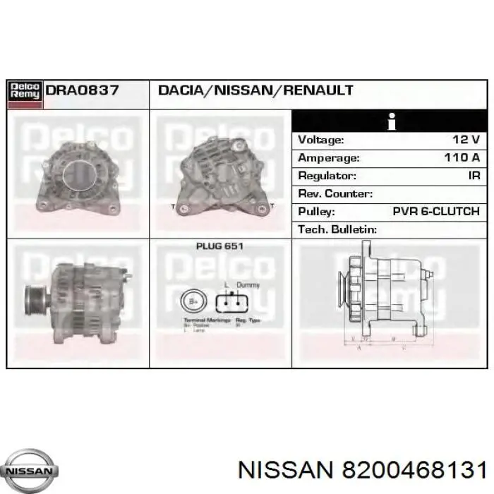 Alternador del motor Nissan/Infiniti 8200468131 precio, desde 69,70 EUR