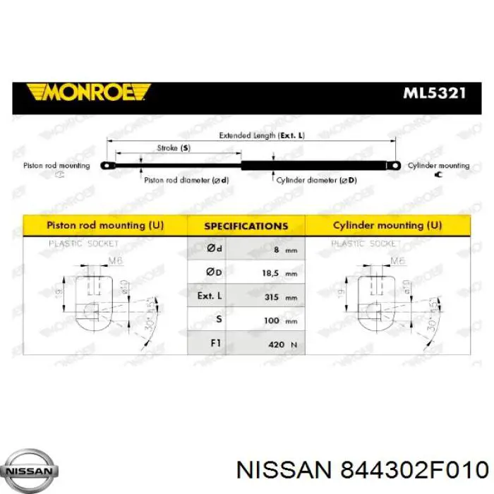 844302F010 Nissan amortiguador de maletero