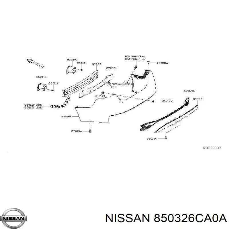 850326CA0A Nissan refuerzo parachoques trasero