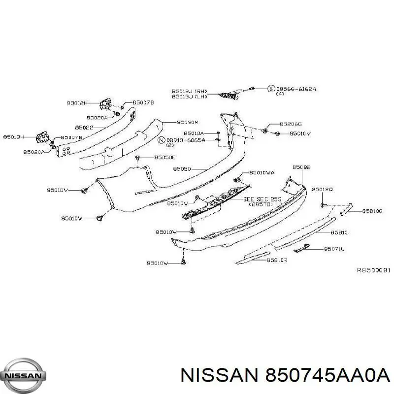 Moldura de parachoques trasero derecho para Nissan Murano (Z52)