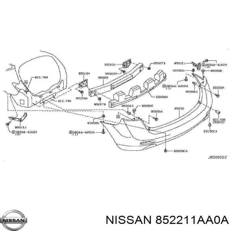 Soporte del refuerzo del parachoques trasero Nissan/Infiniti 852211AA0A precio, desde  