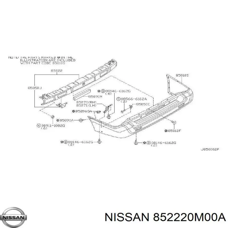 Soporte de parachoques trasero Nissan 852220M00A
