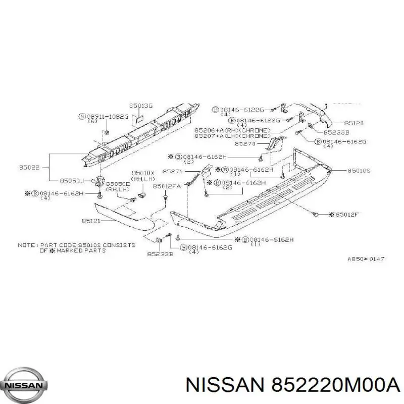 Comprar 852220M00A Nissan/Infiniti Soporte de parachoques trasero