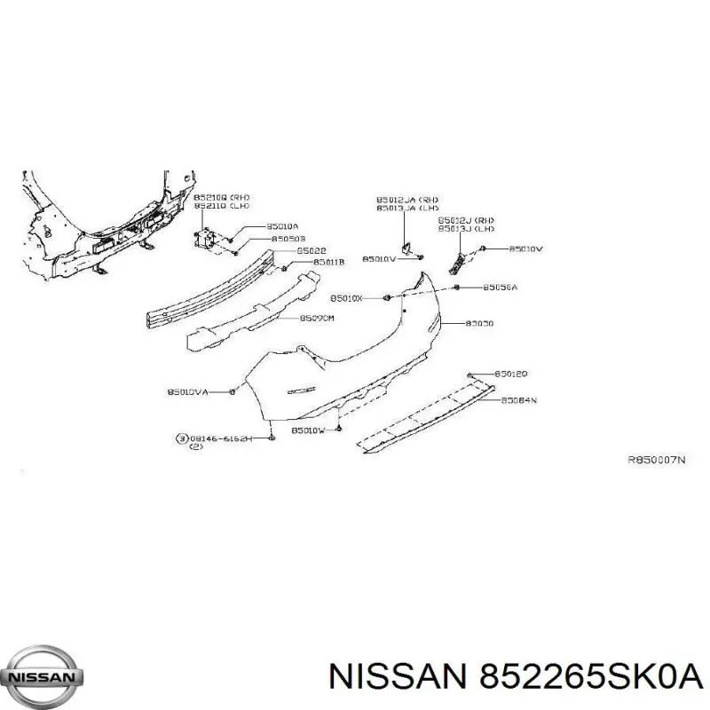 Soporte de parachoques trasero derecho para Nissan Leaf (ZE0E)