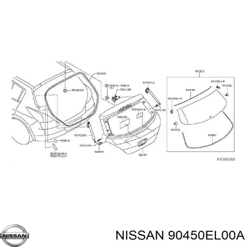 90450EL000 Nissan amortiguador maletero