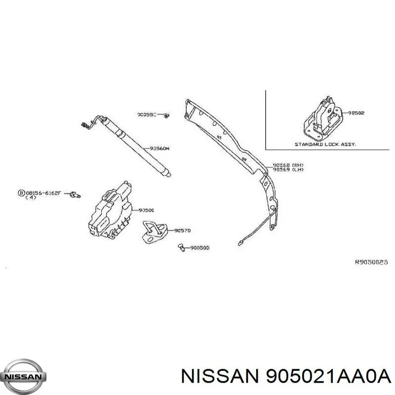905021AA0A Nissan cerradura de vidrio del maletero