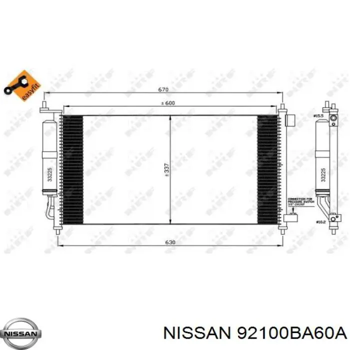 92100BA60A Nissan condensador aire acondicionado