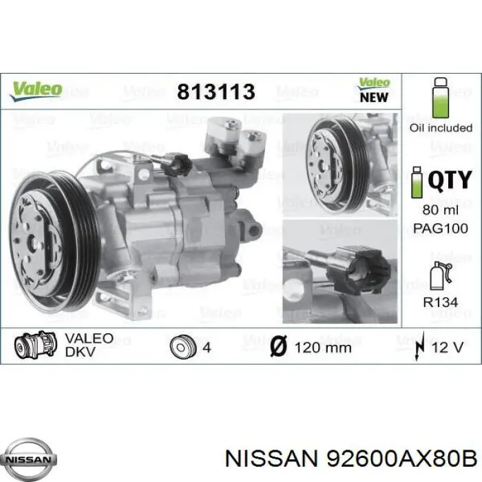 92600AX80B Nissan compresor de aire acondicionado