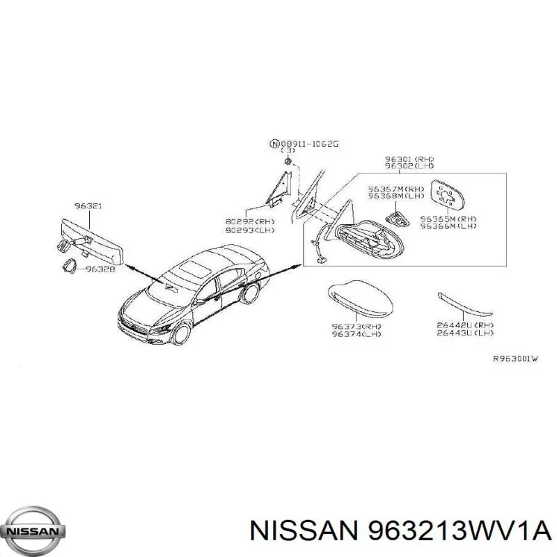 963213WV1A Nissan retrovisor interior